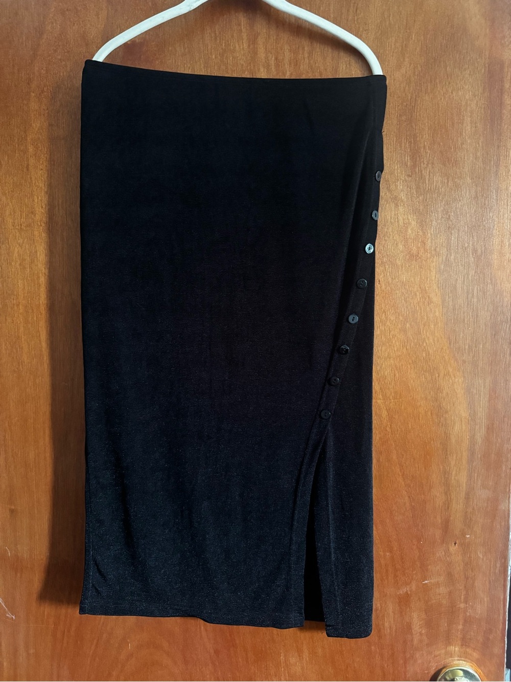 Cider Black Button-Detail Midi Skirt